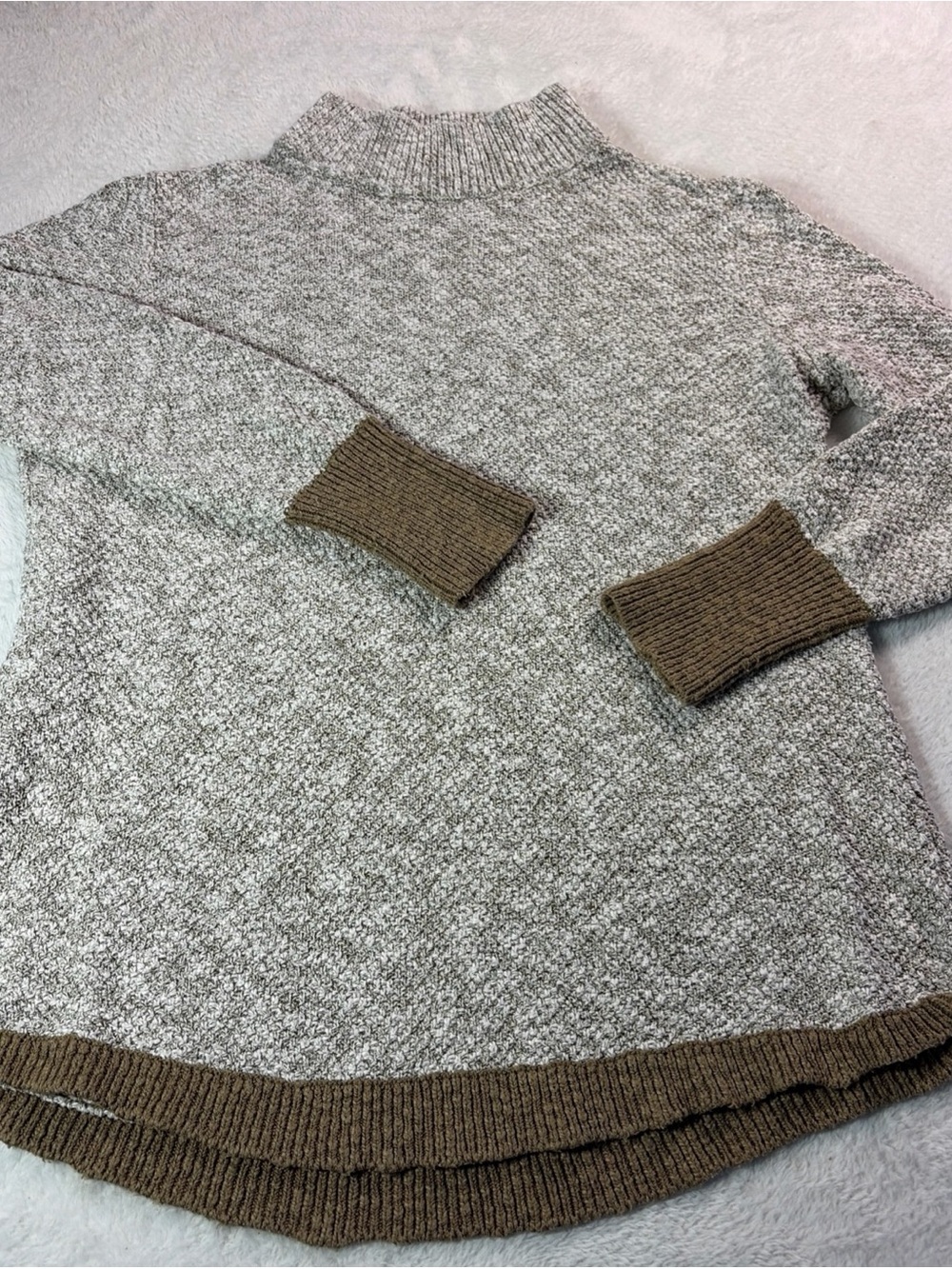 L.L. Bean Signature Women’s Medium Cotton Linen Mock Neck Knit Sweater Beige